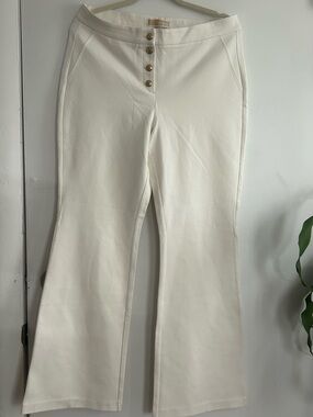 Michael Kors Cream Boot-Cut Flare Pants with Button Front